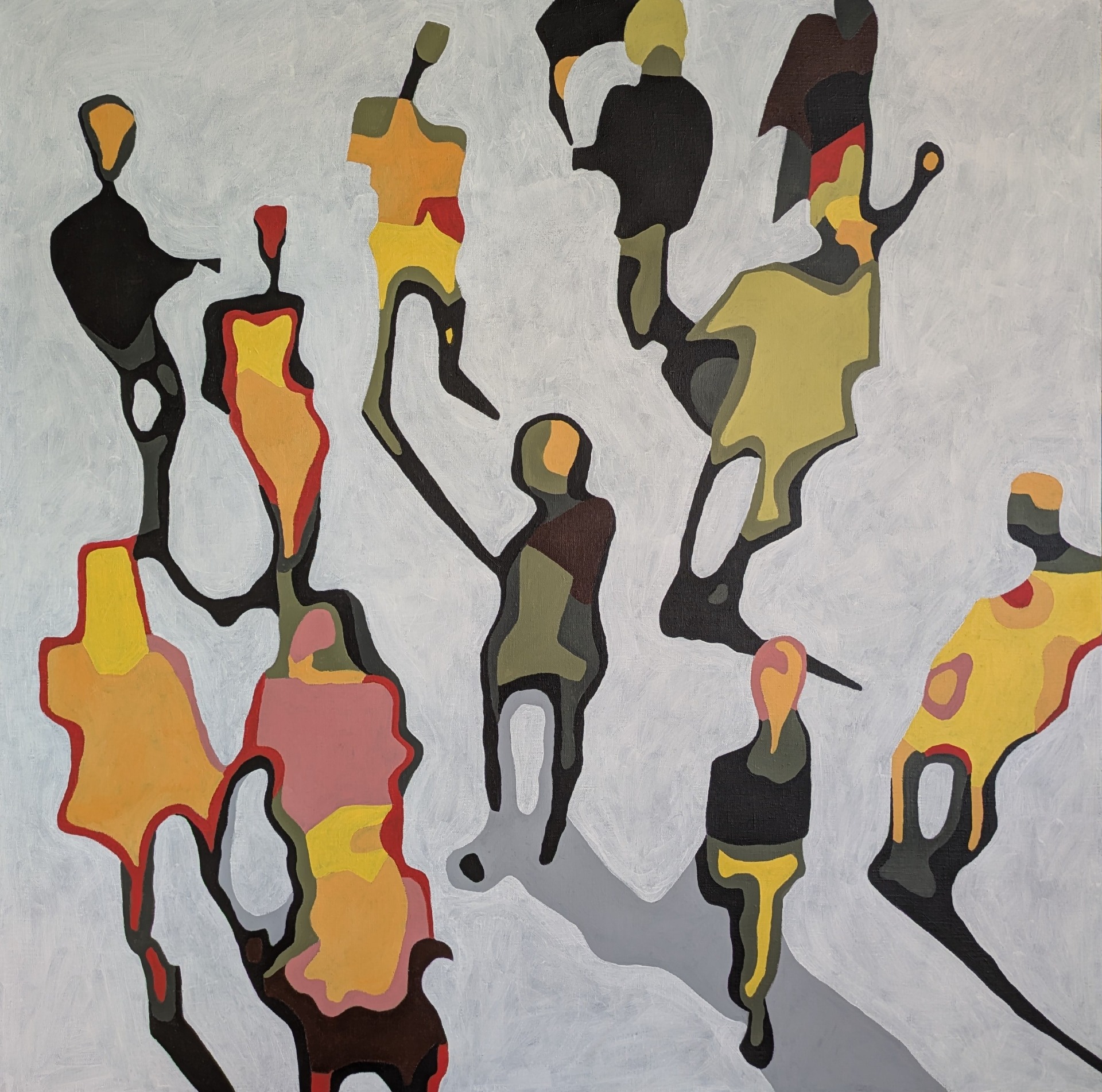 I bevegelse, men hvor? 2025, akryl på lerret 100x100cm